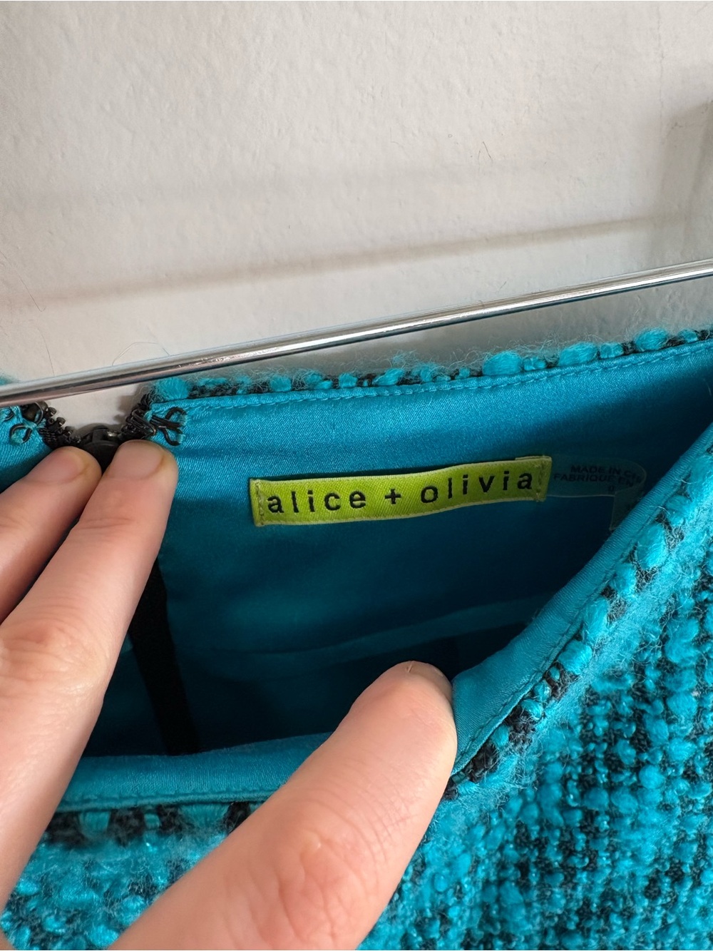 Alice + Olivia Teal Textured Bouclé Mini Skirt - Picture 2 of 3